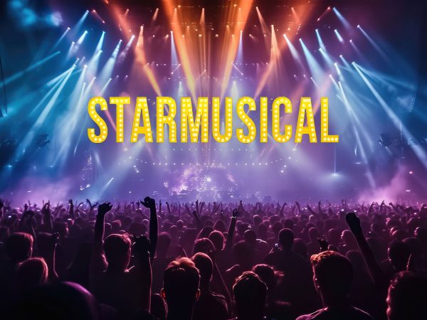 Vue sur une scène de concert depuis la foule avec logo Starmusical